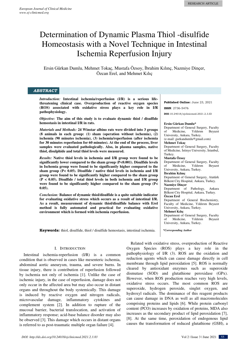 PDF Determination of Dynamic Plasma Thiol disulfide Homeostasis  