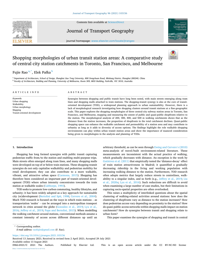 (PDF) Shopping morphologies of urban transit station areas: A comparative study of central city 