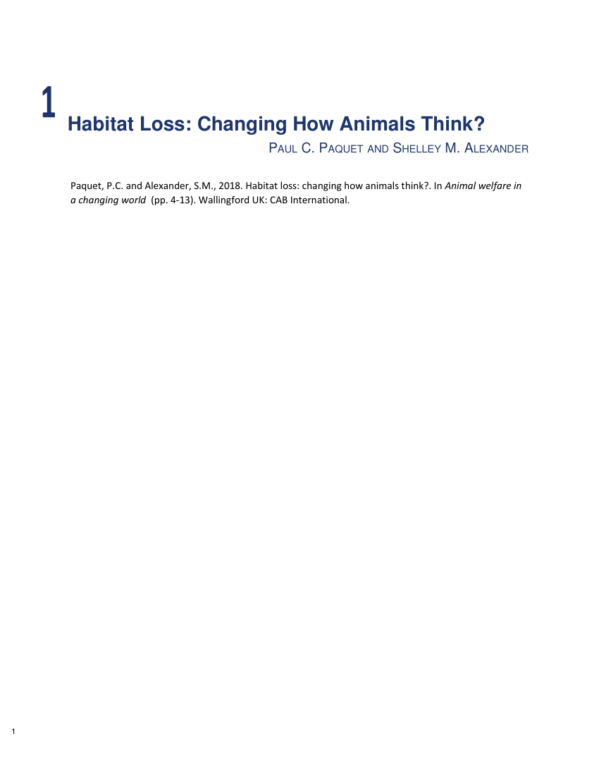 (PDF) Habitat loss: changing how animals think?