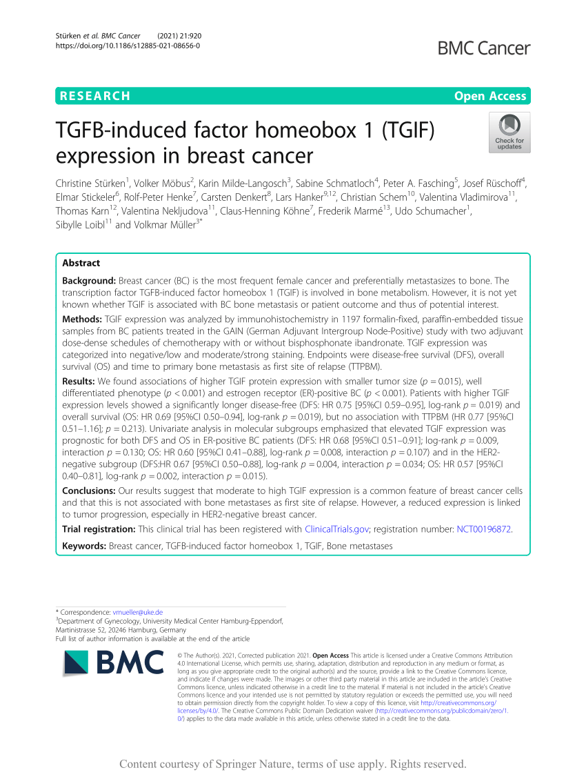 PDF) TGFB-induced factor homeobox 1 (TGIF) expression in breast cancer