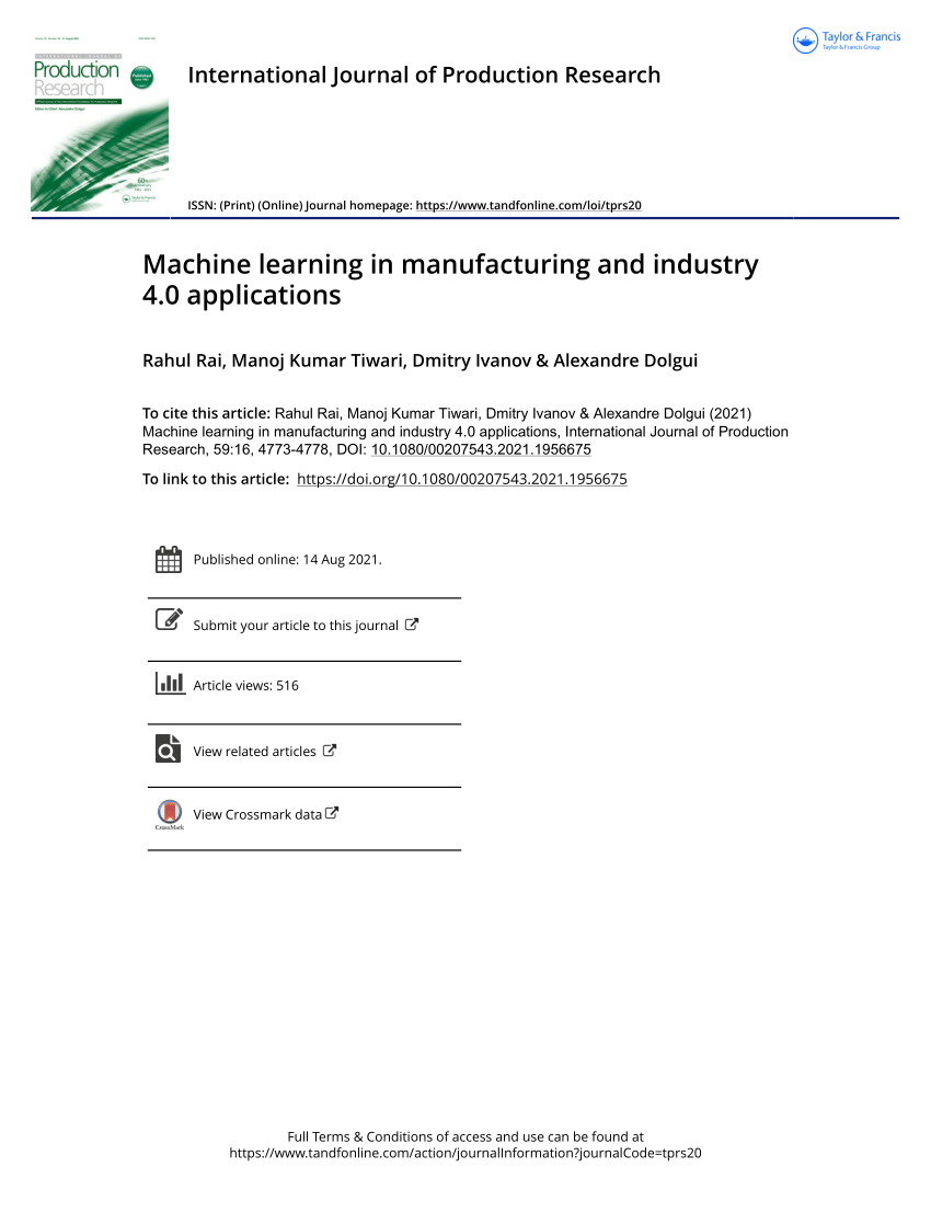 machine learning in manufacturing research paper