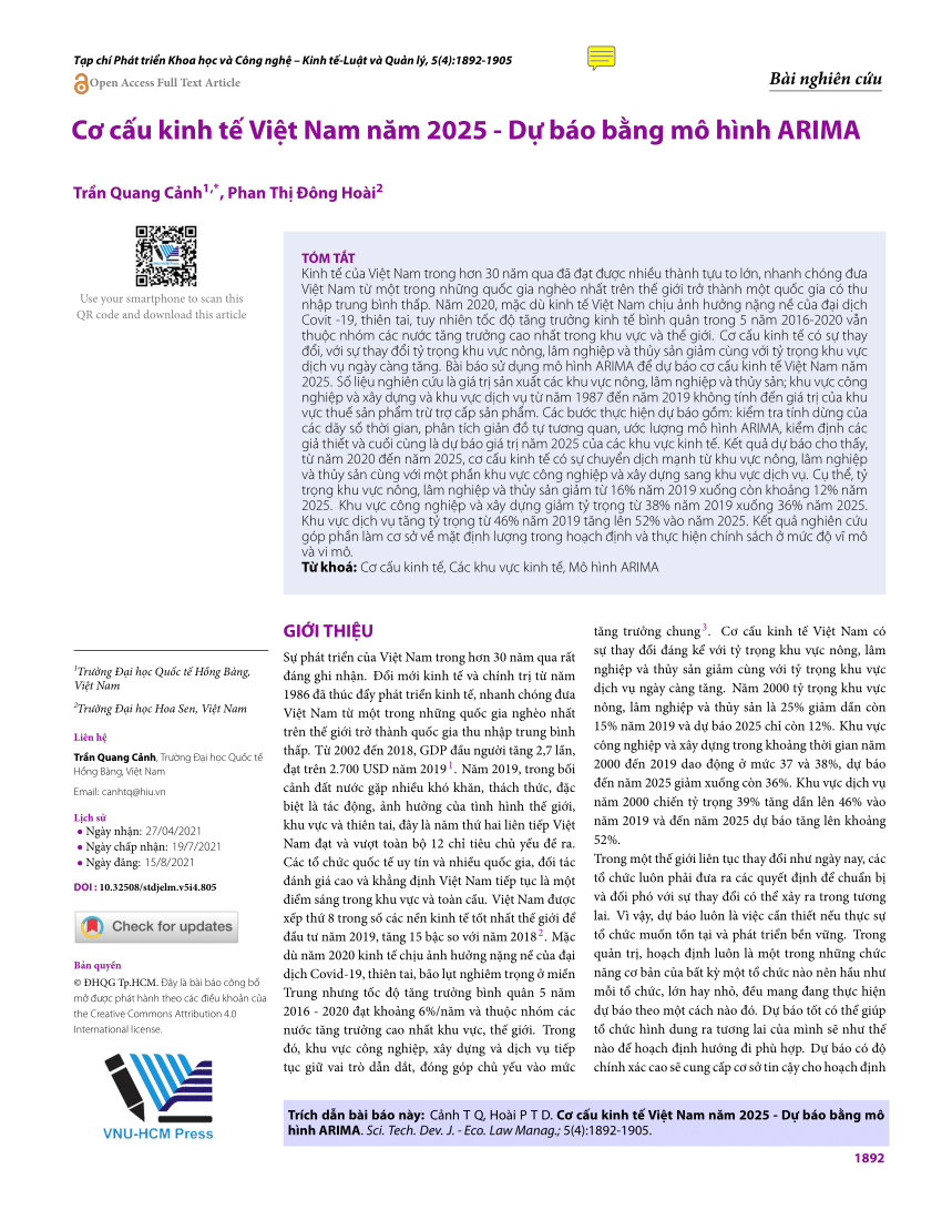 (PDF) Vietnam economic structure in 2025 Forecast by ARIMA model