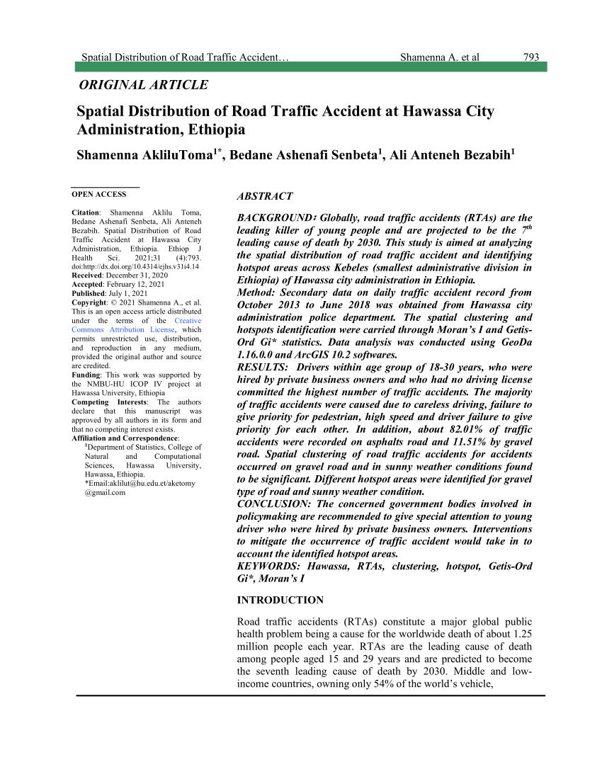 research proposal on road traffic accident in ethiopia pdf