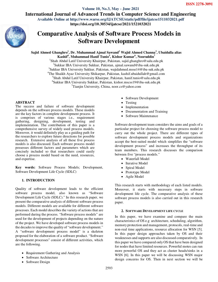 (PDF) Comparative Analysis of Software Process Models in Software ...