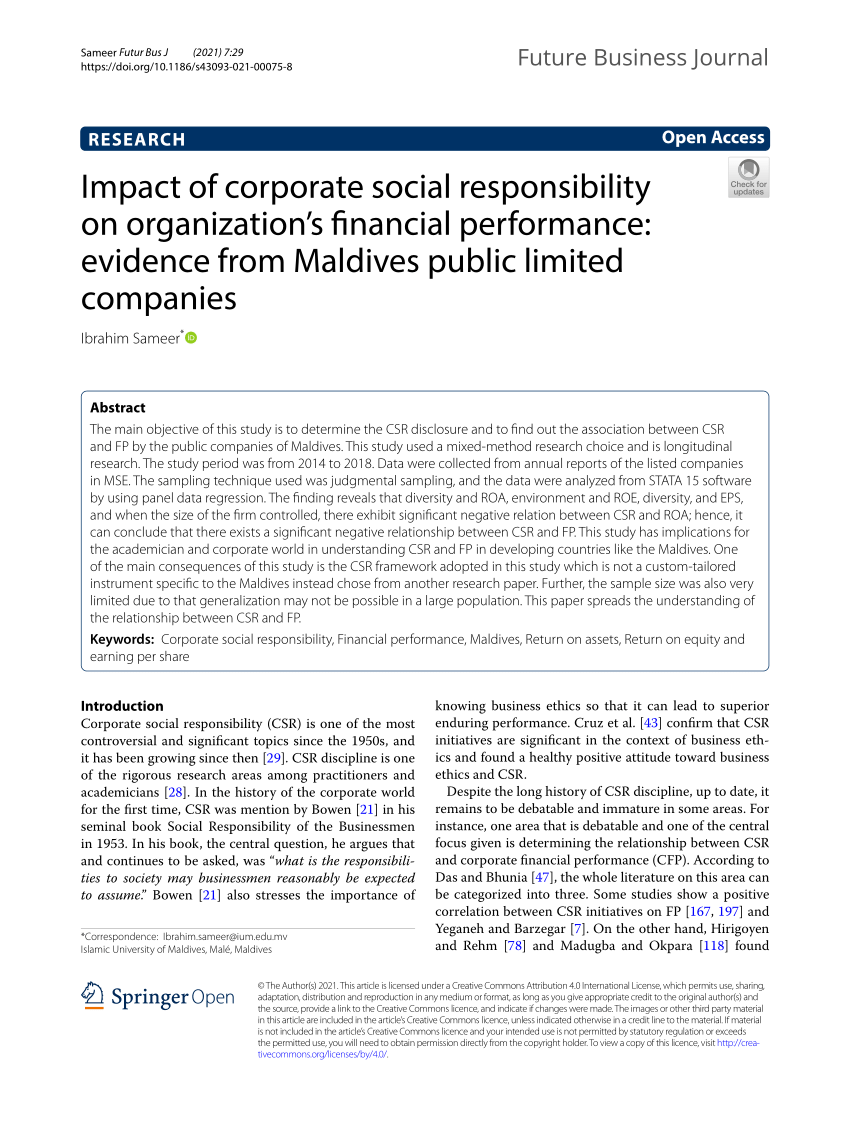 csr and financial performance research paper