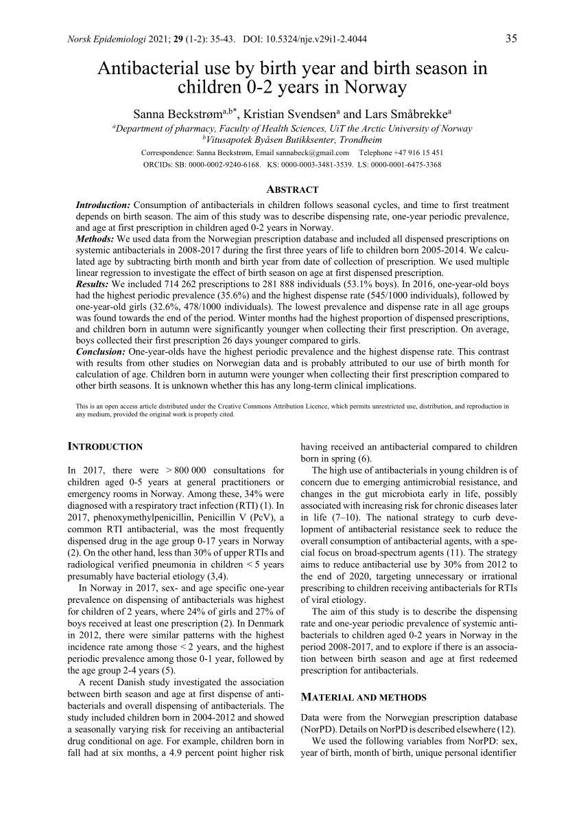 PDF) Antibacterial use by birth year and birth season in children 0-2 years  in Norway