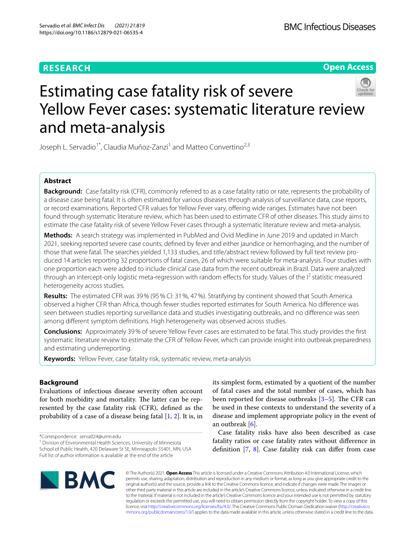(PDF) Estimating case fatality risk of severe Yellow Fever cases:  systematic literature review and meta-analysis
