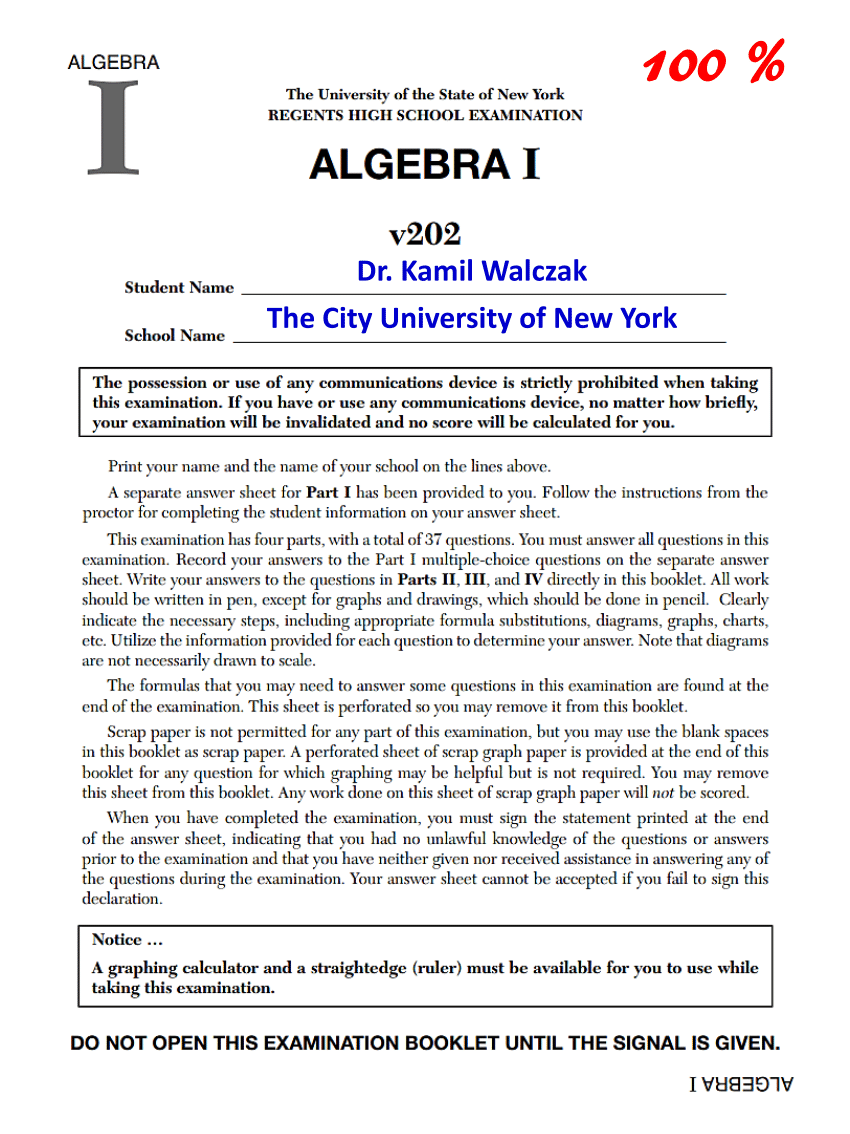 (PDF) Algebra I Regents High School Exam (June 23, 2021)
