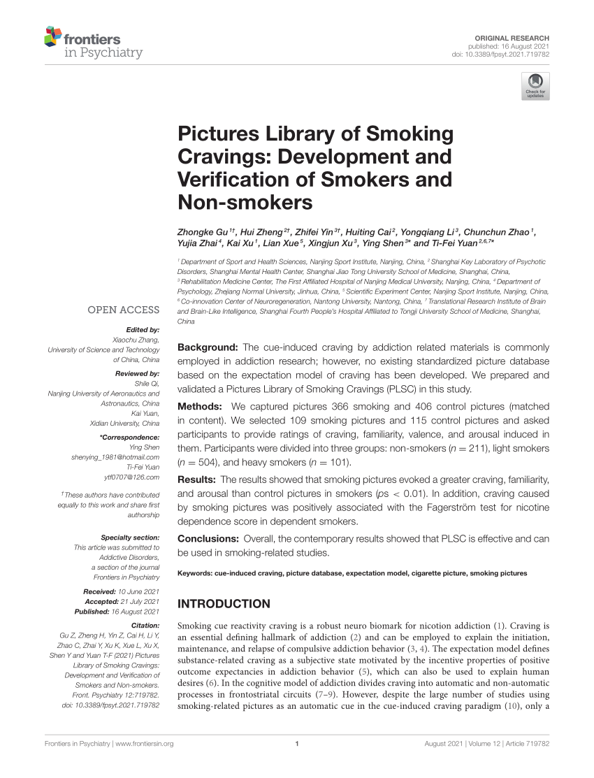 Frontiers  Pictures Library of Smoking Cravings: Development and  Verification of Smokers and Non-smokers