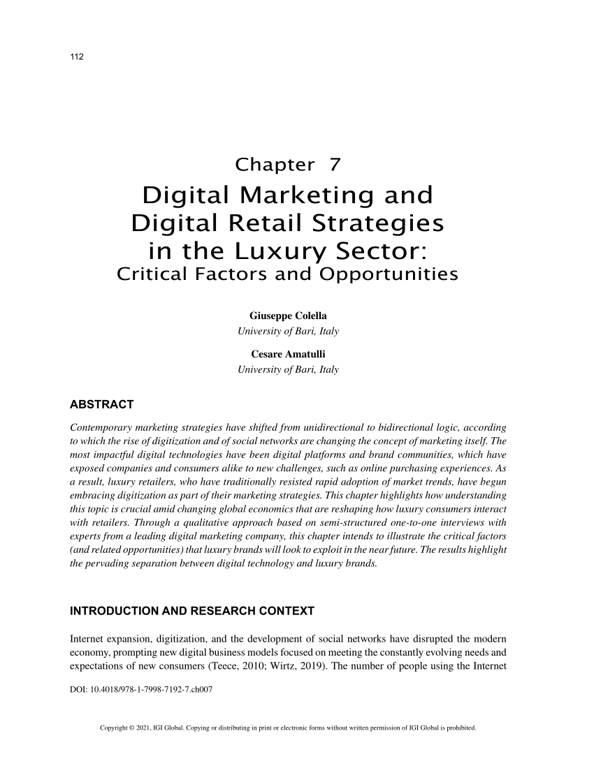 Pdf Digital Marketing And Digital Retail Strategies In The Luxury Sector Critical Factors And 6678