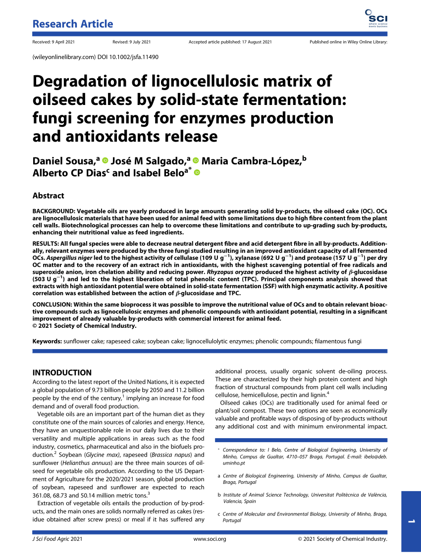 (PDF) Degradation of lignocellulosic matrix of oilseed cakes by solid ...
