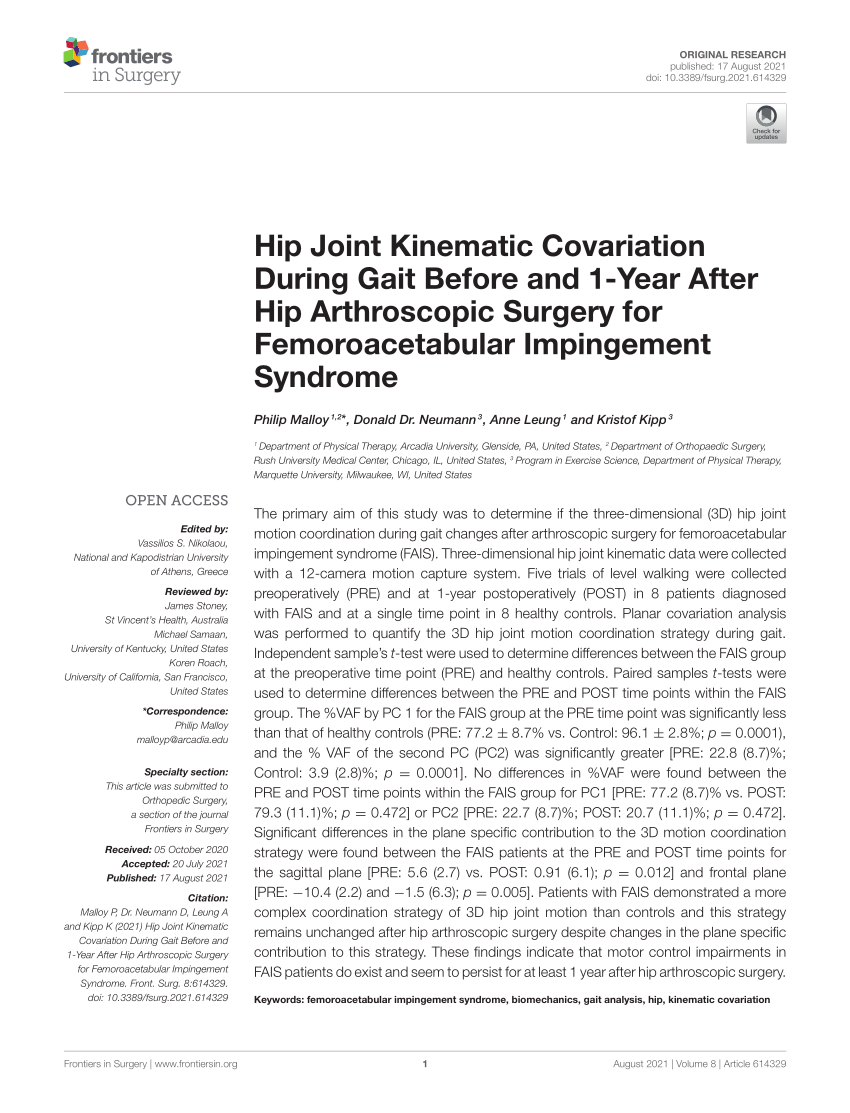 Pdf Hip Joint Kinematic Covariation During Gait Before And 1 Year After Hip Arthroscopic 0988