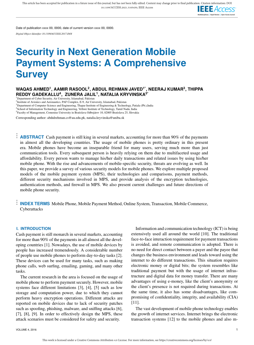 PDF) Security in Next Generation Mobile Payment Systems A Comprehensive  Survey