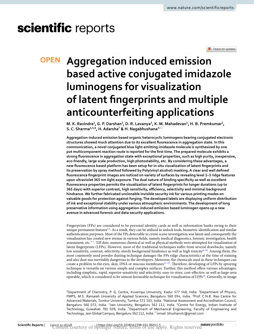Aggregation induced emission based active conjugated imidazole luminogens  for visualization of latent fingerprints and multiple anticounterfeiting  applications
