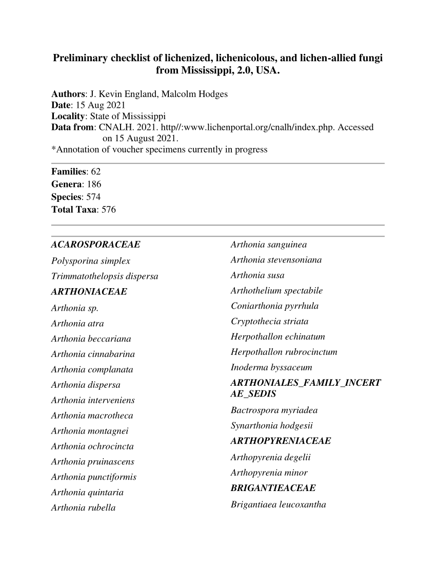 Pdf Preliminary Checklist Of Lichenized Lichenicolous And Lichen Allied Fungi From 1506