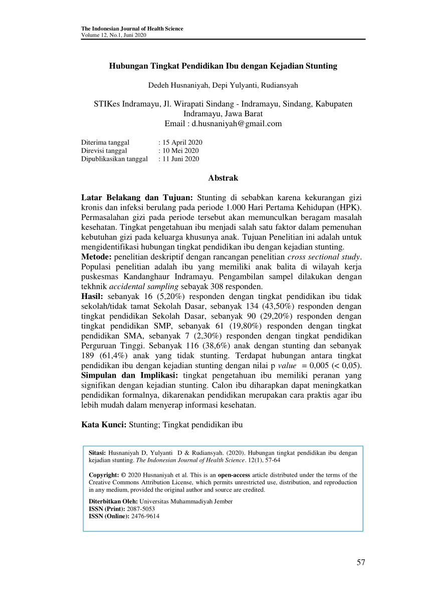 (PDF) Hubungan Tingkat Pendidikan Ibu dengan Kejadian Stunting