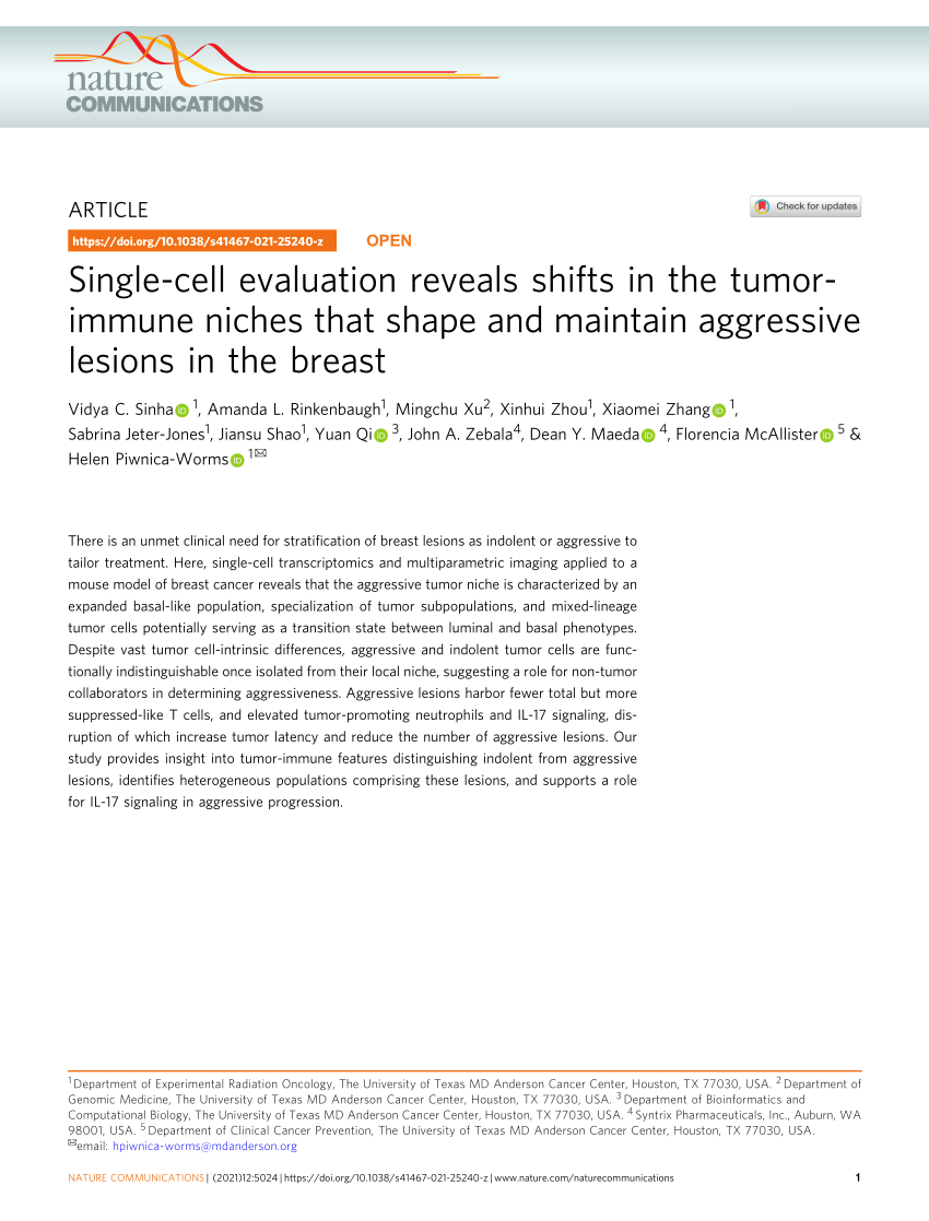 Pdf Single Cell Evaluation Reveals Shifts In The Tumor Immune Niches That Shape And Maintain 6651