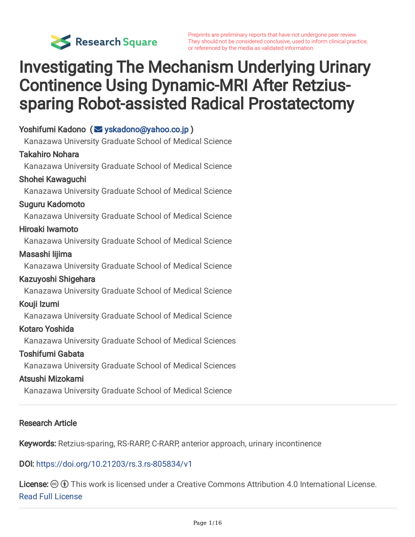 PDF Investigating The Mechanism Underlying Urinary Continence Using Dynamic MRI After Retzius