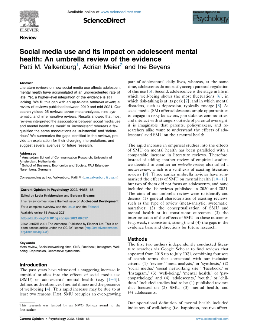 social media and mental health dissertation ideas