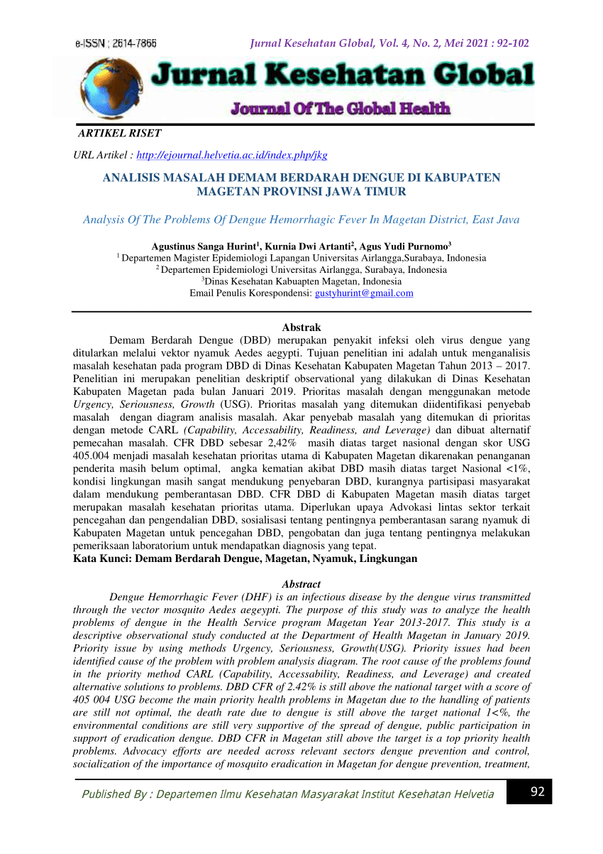 (PDF) Analisis Masalah Demam Berdarah Dengue di Kabupaten Magetan