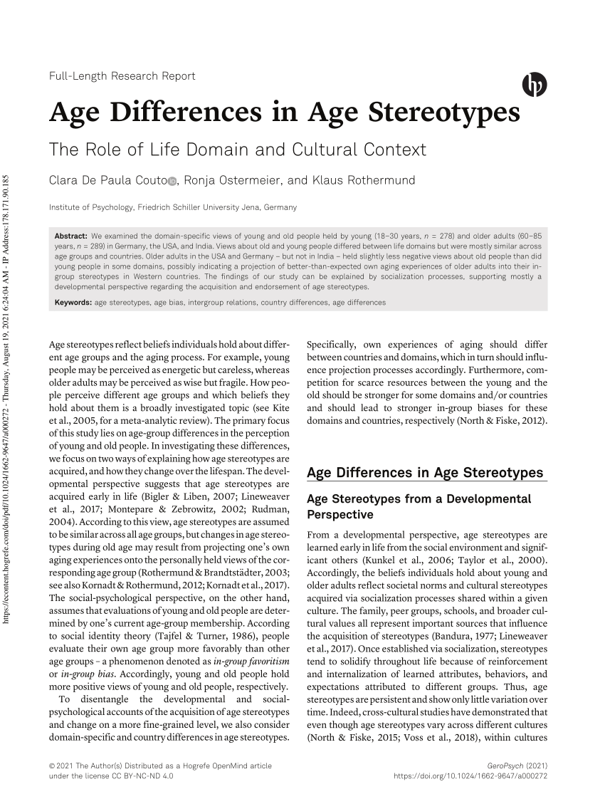 PDF) Age Differences in Age Stereotypes: The Role of Life Domain