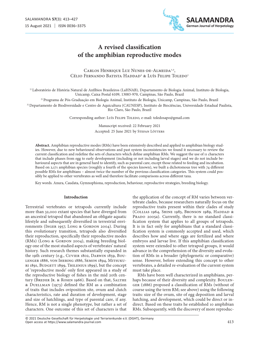 (PDF) A revised classification of the amphibian reproductive modes