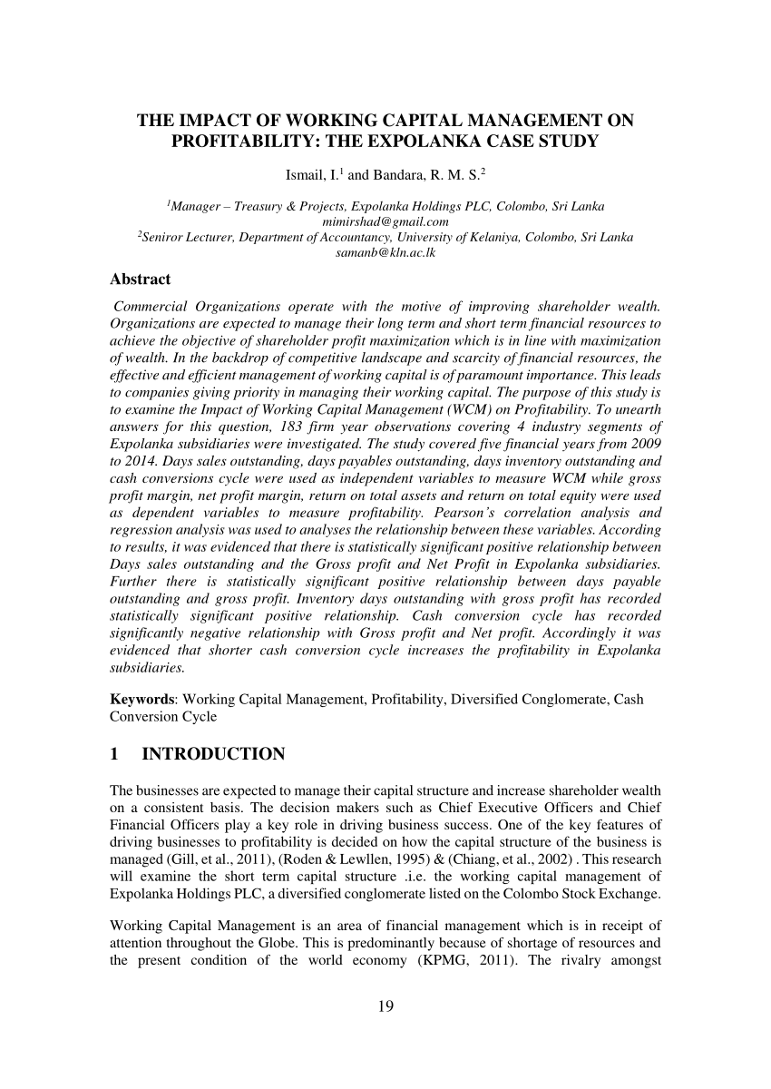 research proposal on impact of working capital management on profitability