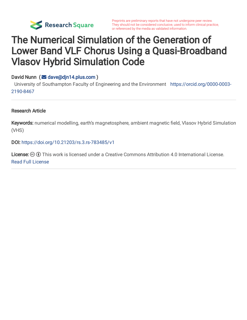  PDF The Numerical Simulation Of The Generation Of Lower Band VLF Chorus Using A Quasi 