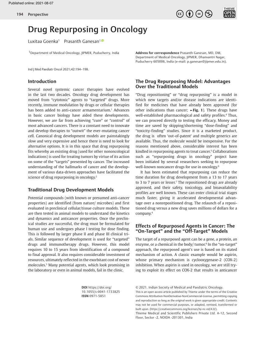 Pdf Drug Repurposing In Oncology 8534