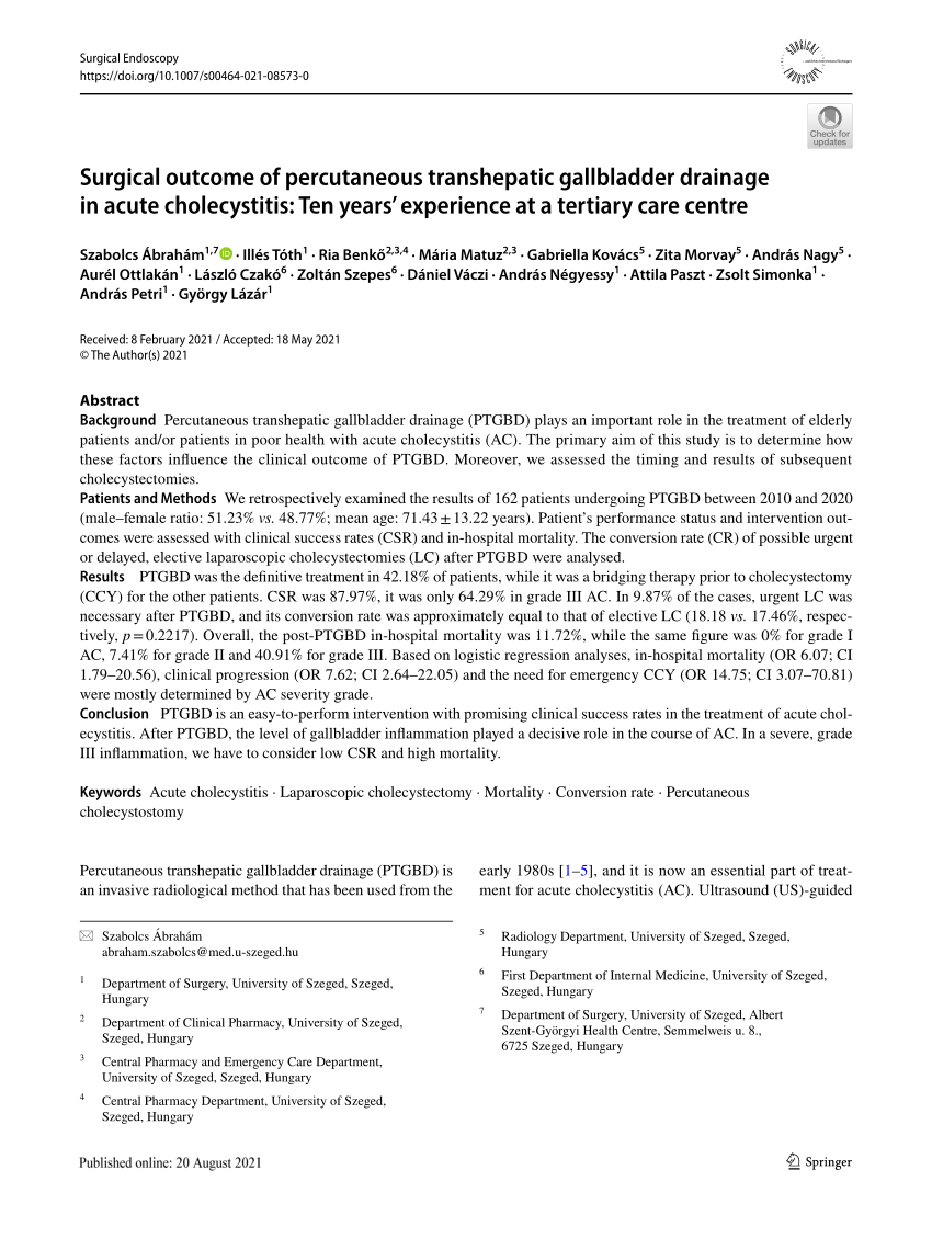 (PDF) Surgical outcome of percutaneous transhepatic gallbladder ...