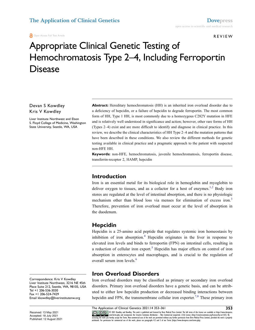 Pdf Appropriate Clinical Genetic Testing Of Hemochromatosis Type 2 4
