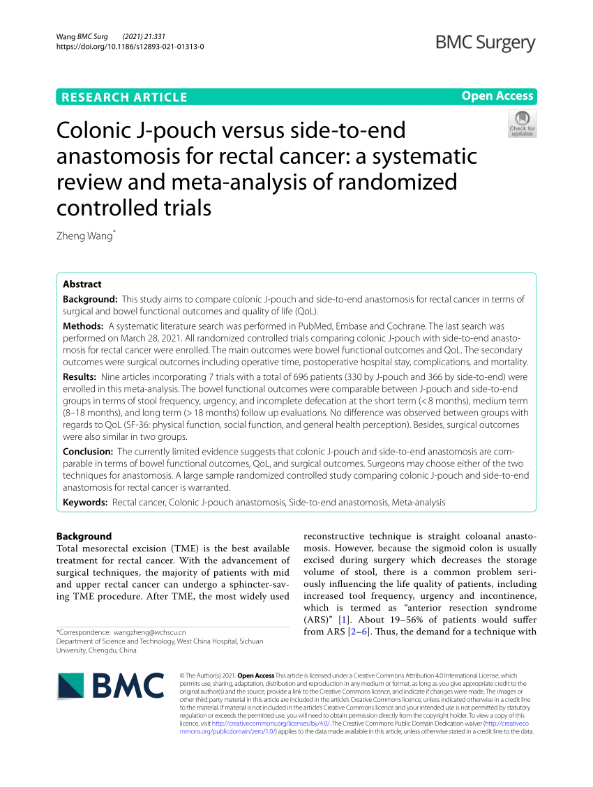 Pdf Colonic J Pouch Versus Side To End Anastomosis For Rectal Cancer A Systematic Review And 5004