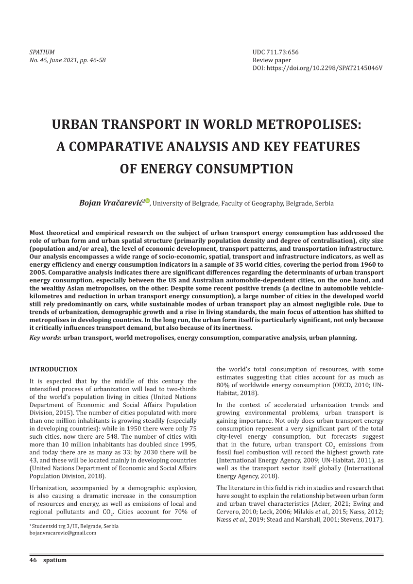 (PDF) Urban transport in world metropolises: A comparative analysis and key features of energy 