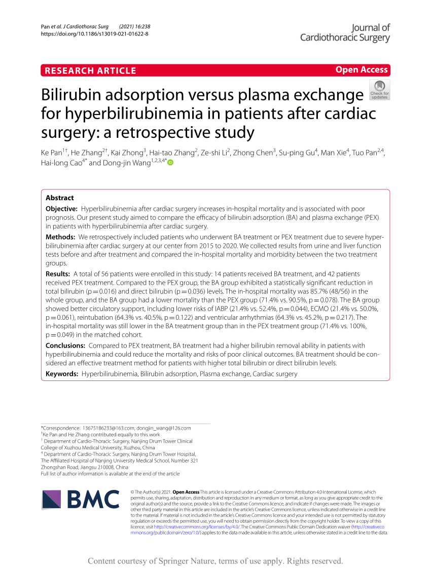 (PDF) Bilirubin adsorption versus plasma exchange for