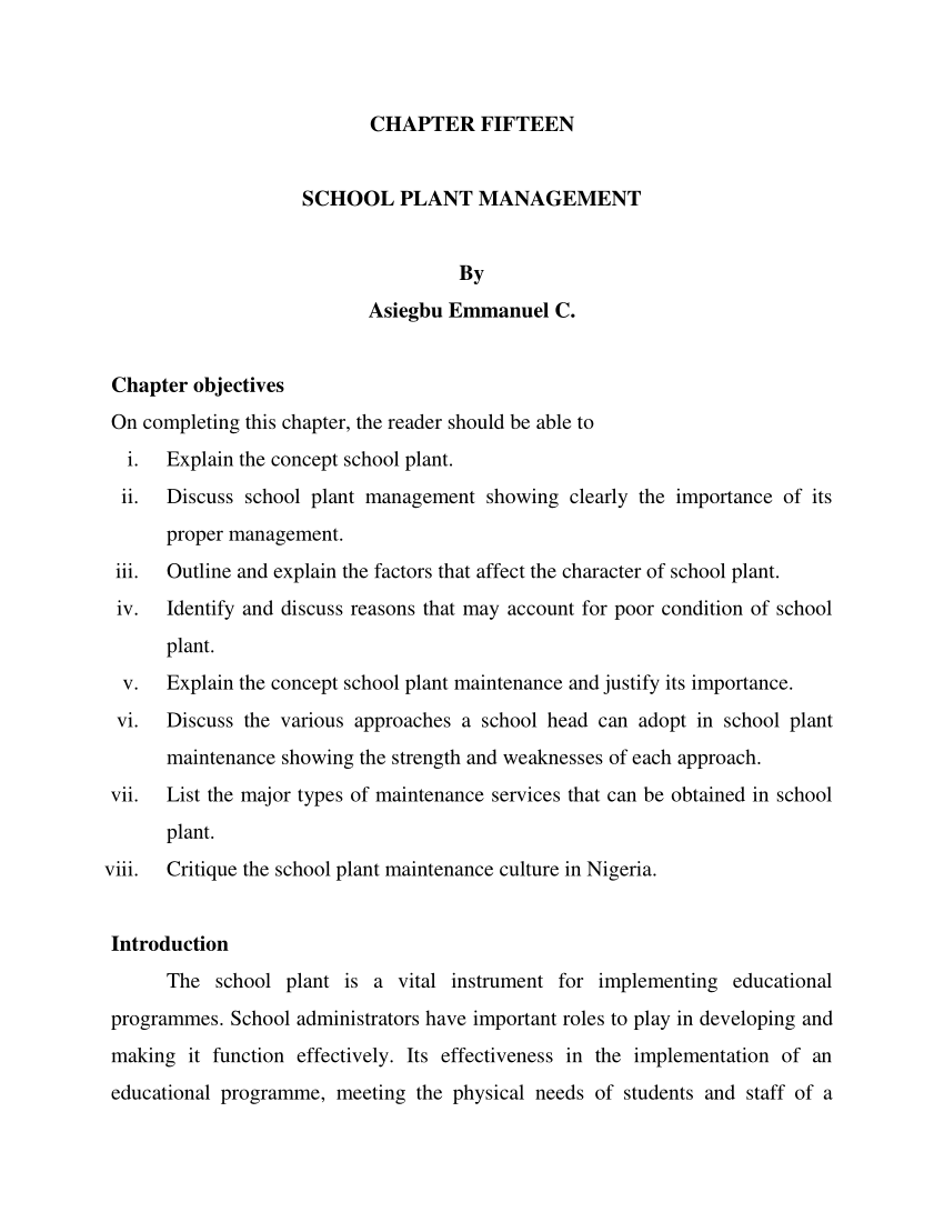 (PDF) SCHOOL PLANT MANAGEMENT Chapter objectives