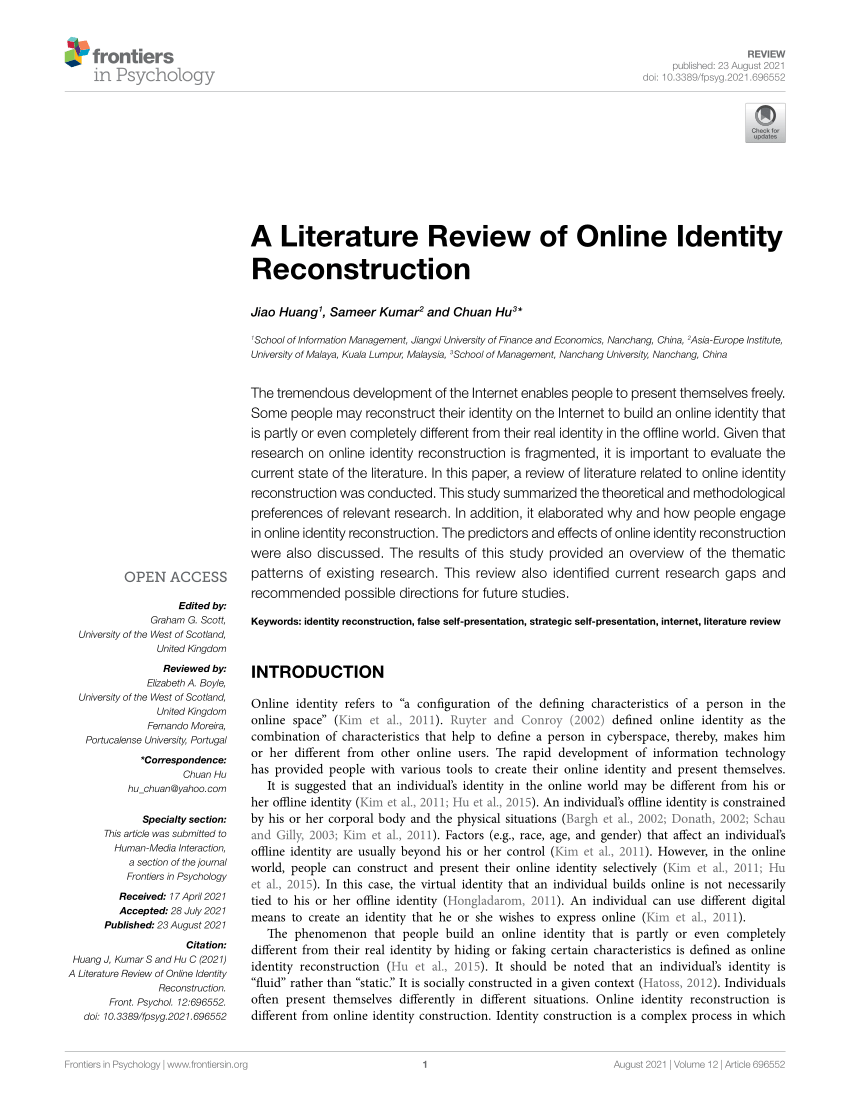 a literature review of online identity reconstruction