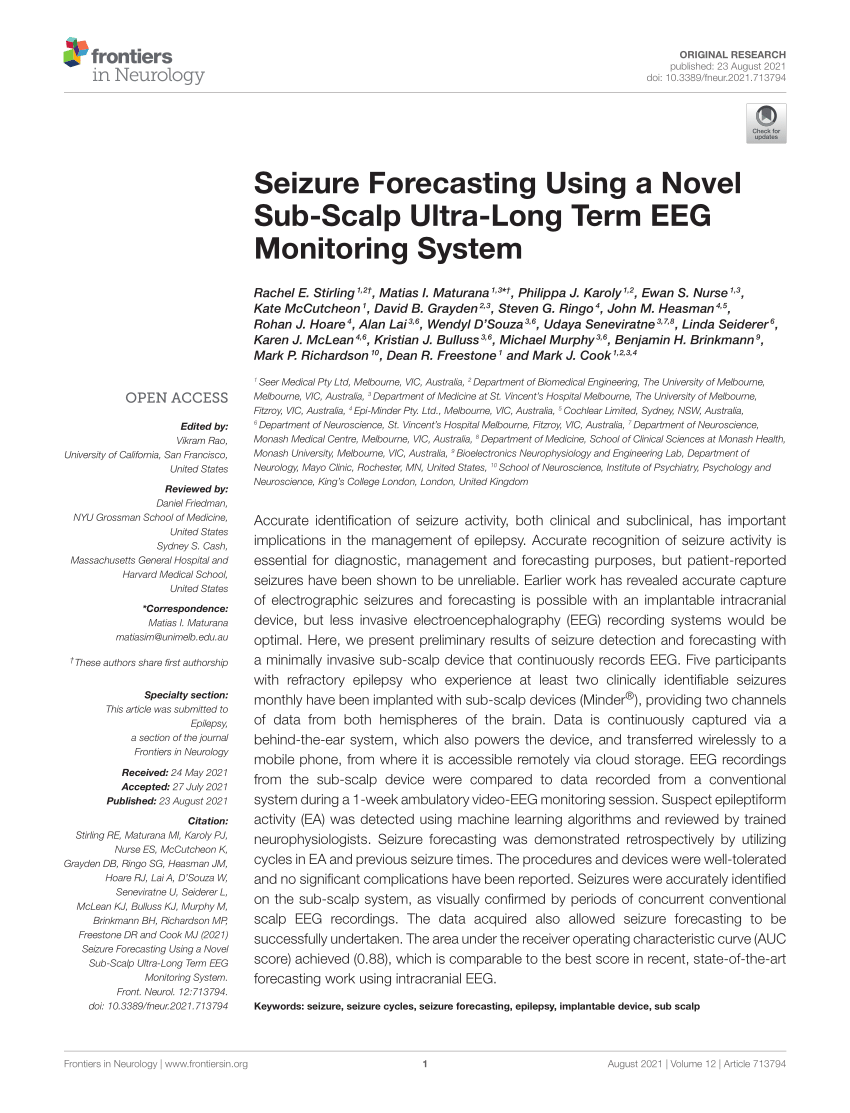 Frontiers  Seizure Forecasting Using a Novel Sub-Scalp Ultra-Long Term EEG  Monitoring System