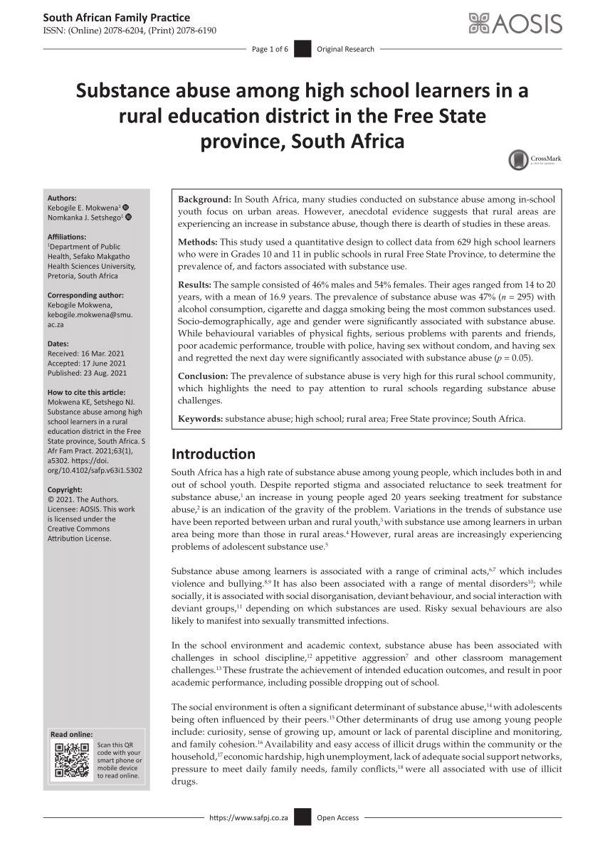 literature review on drug abuse in schools in south africa