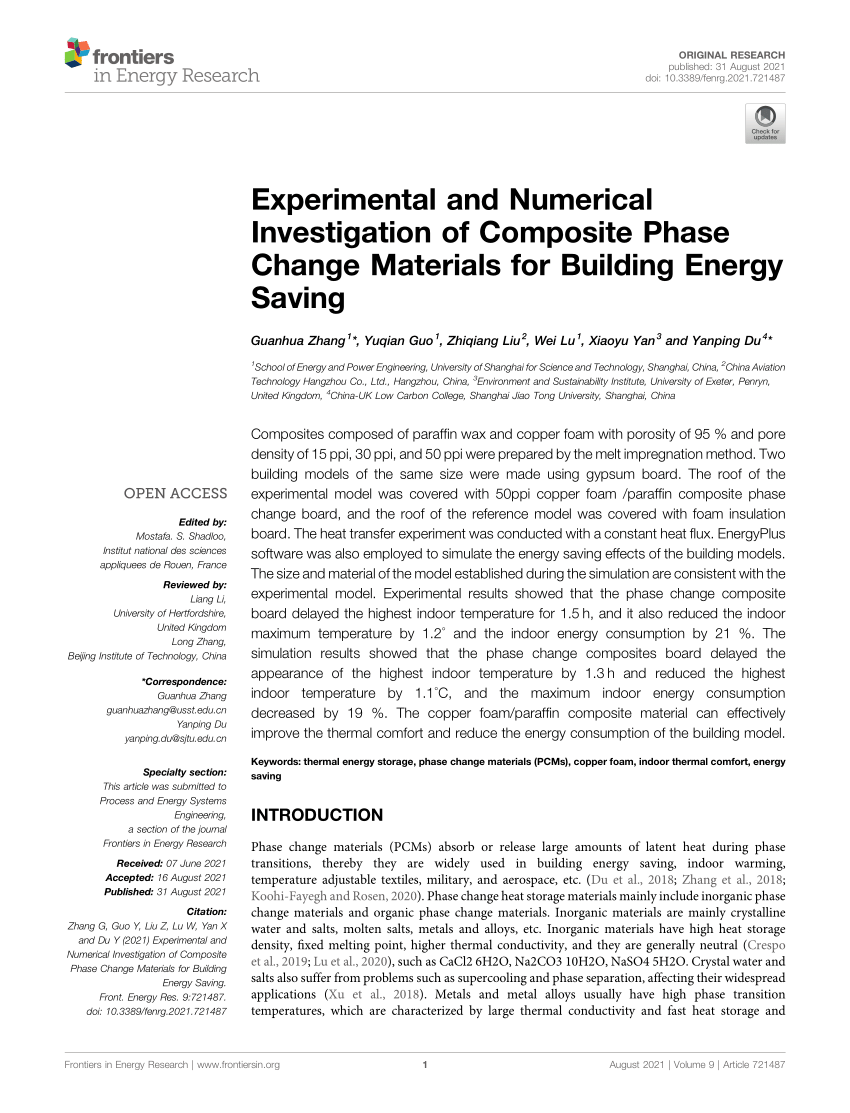 PDF) Experimental and Numerical Investigation of Composite Phase Change  Materials for Building Energy Saving