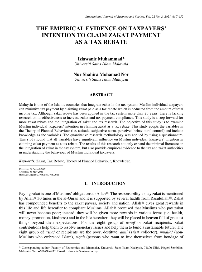  PDF The Empirical Evidence On Taxpayers Intention To Claim Zakat 