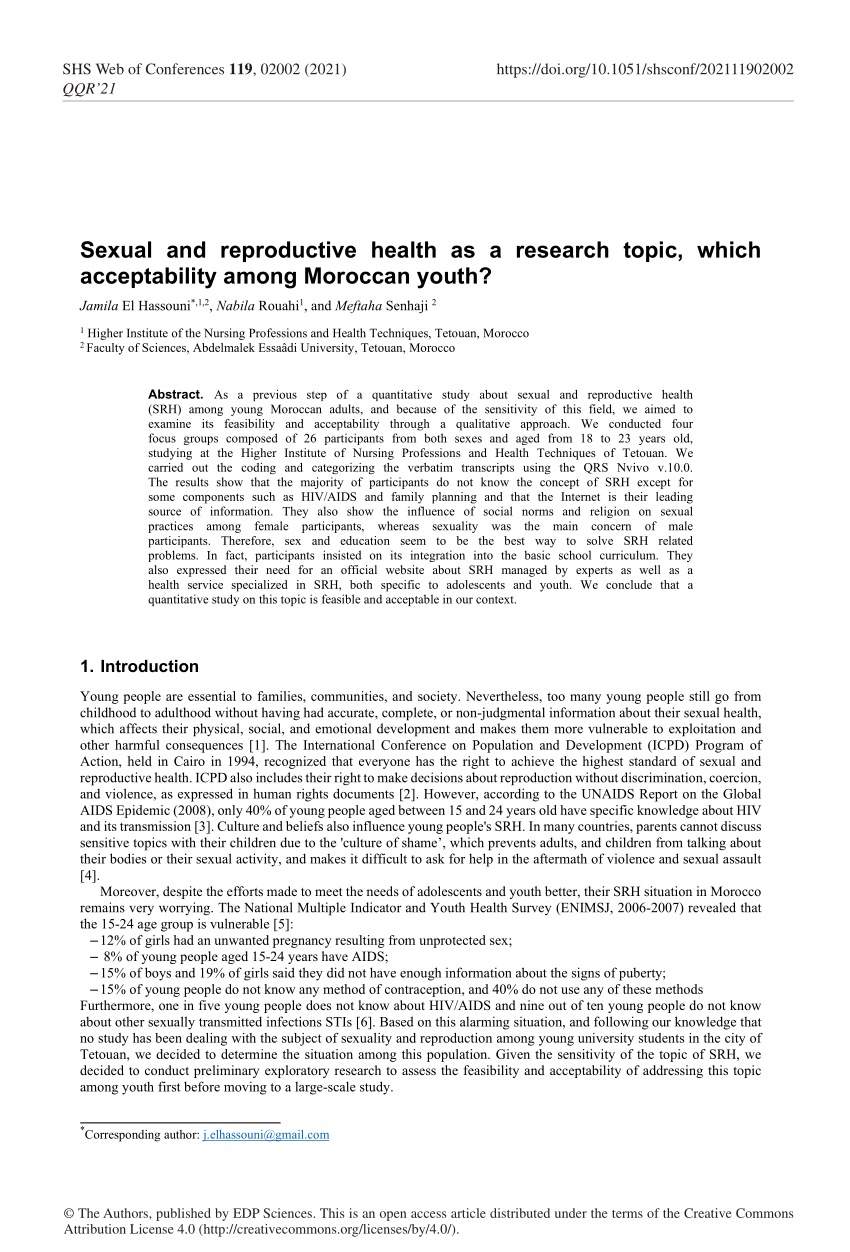 PDF Sexual and reproductive health as a research topic which