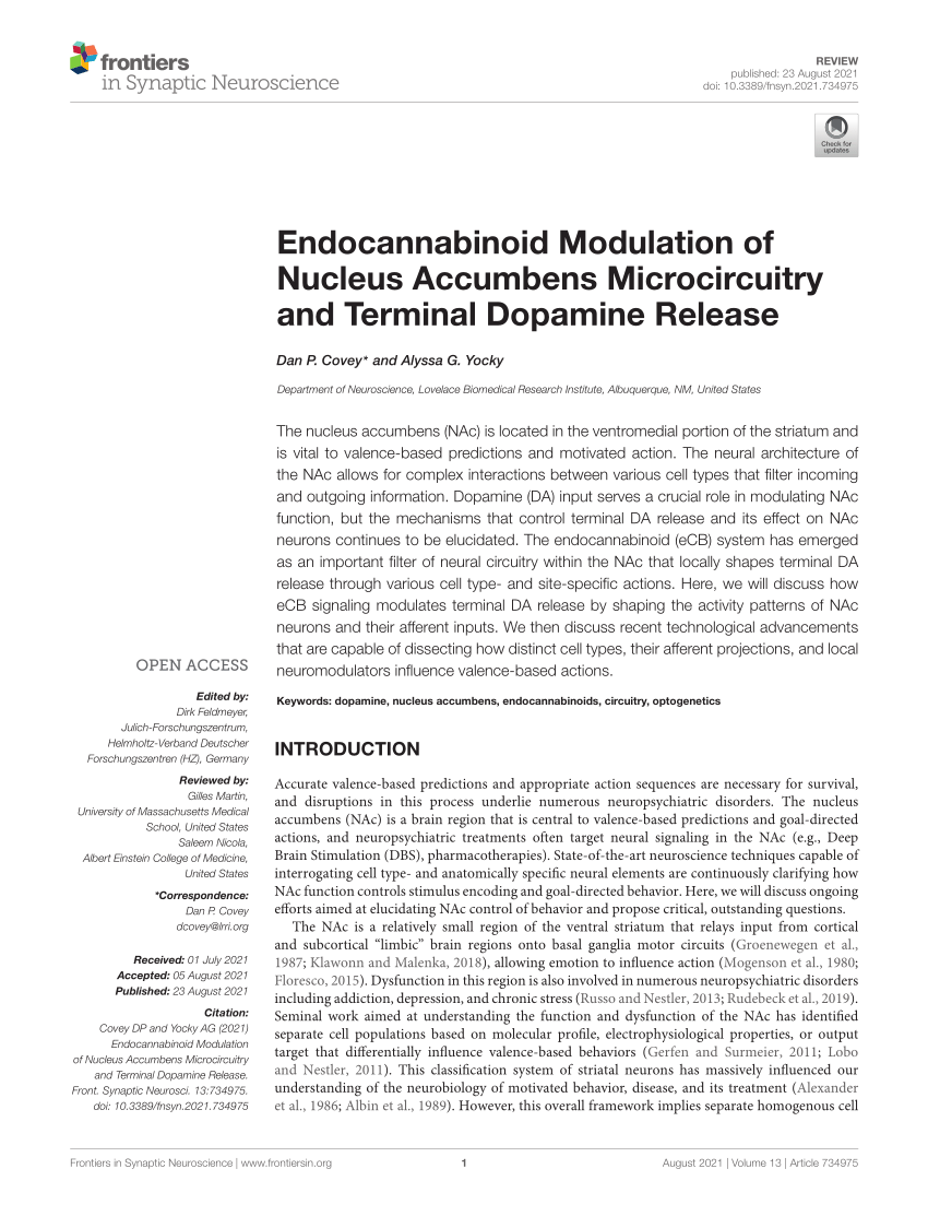 Pdf Endocannabinoid Modulation Of Nucleus Accumbens Microcircuitry And Terminal Dopamine Release