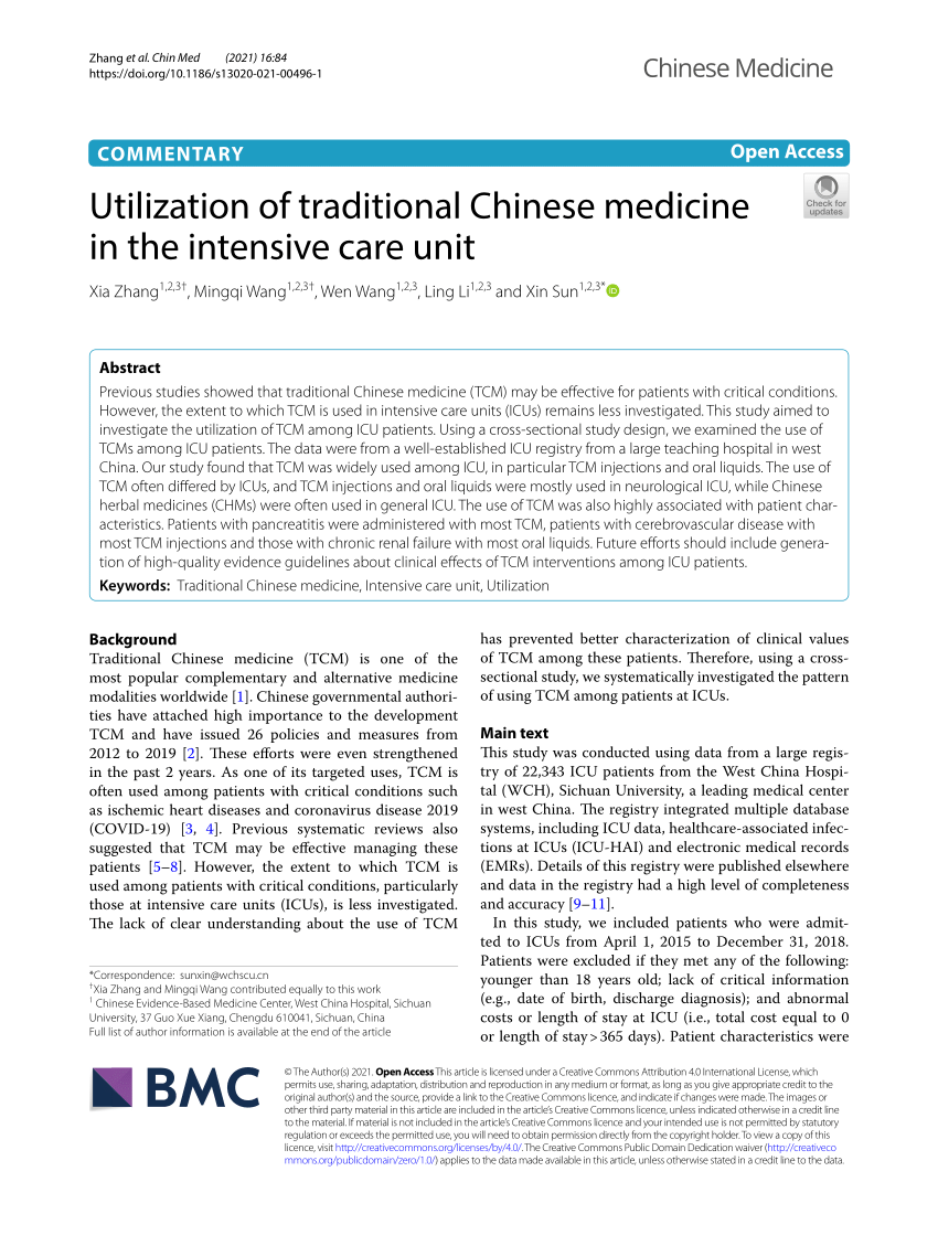 PDF) Utilization of traditional Chinese medicine in the intensive 