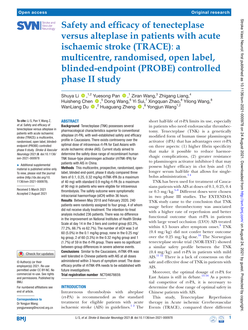 Tenecteplase versus alteplase for the management of acute ischaemic stroke  in Norway (NOR-TEST 2, part A): a phase 3, randomised, open-label, blinded  endpoint, non-inferiority trial - The Lancet Neurology