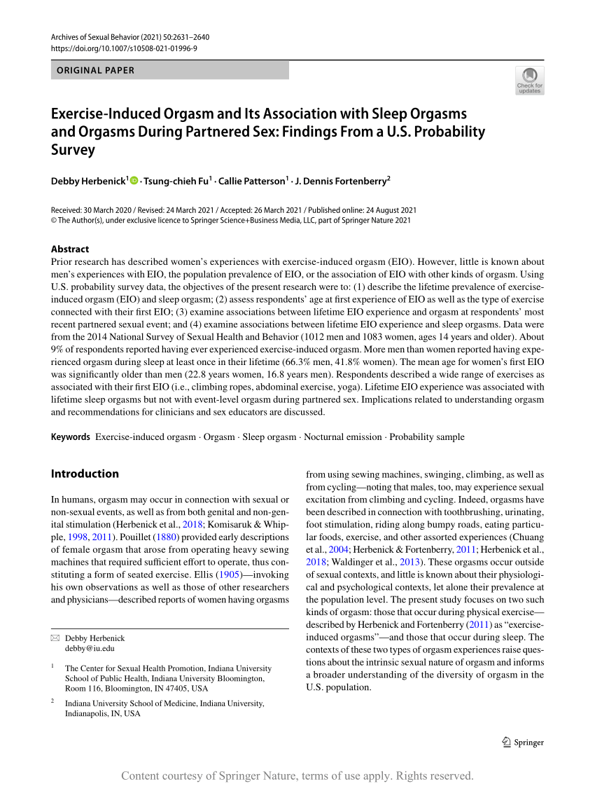 Exercise Induced Orgasm and Its Association with Sleep Orgasms and