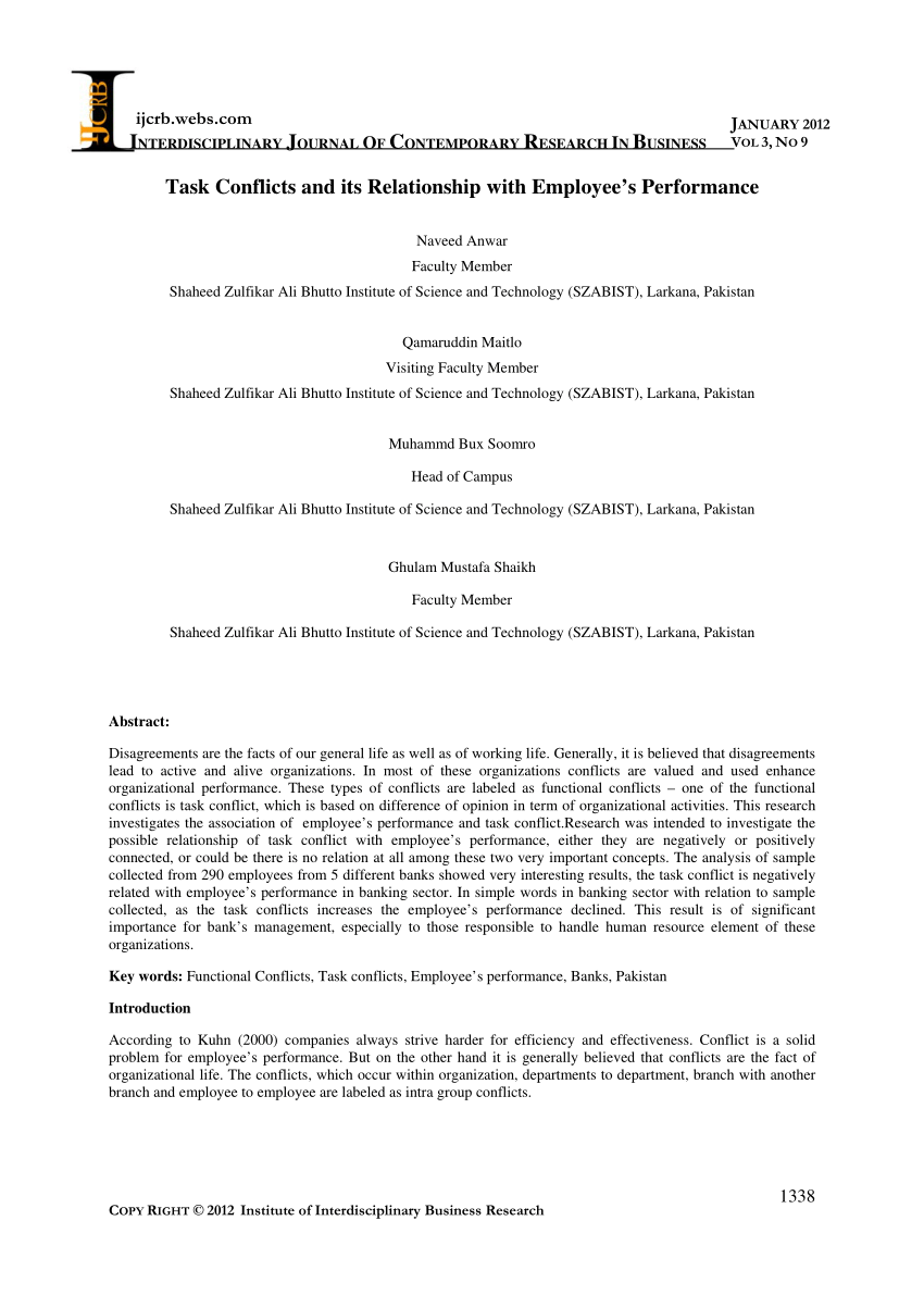 research proposal of effect of workplace conflicts on employee performance