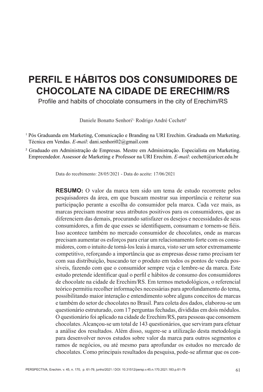 PDF) Perfil e hábitos dos consumidores de chocolate na cidade de