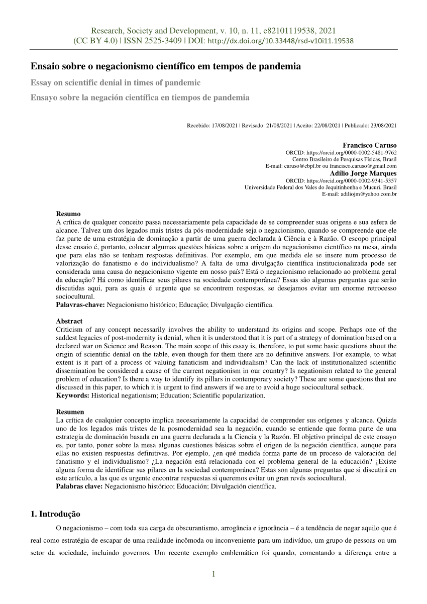 PDF Ensaio sobre o negacionismo cient fico em tempos de pandemia