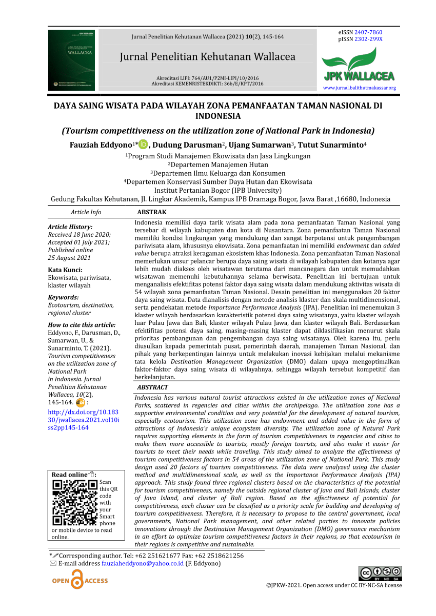 (PDF) Tourism competitiveness on the utilization zone of National Park