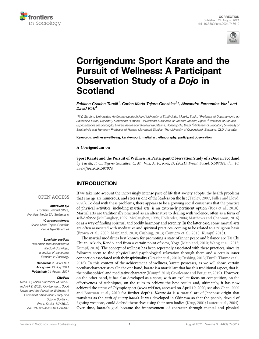PDF) Corrigendum Sport Karate and the Pursuit of Wellness A Participant Observation Study of a Dojo in Scotland image